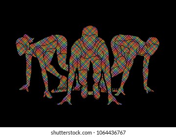 People prepare start running designed using colorful pixels graphic vector