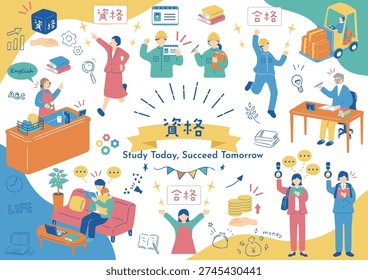 People preparing for a certification exam “In Japanese, ‘sikaku’ means ‘certification’ in English.”