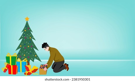 people is preparing for Christmas celebrations with christmas tree flat design vector illustration, christmas party, cartoon Christmas and New Year celebration party suitable for natal day moment