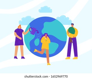 
People are preparing for Earth Day. Ecological poster. Save the planet. Vector illustration.