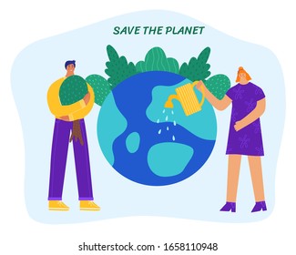 
People are preparing for Earth Day. Young people care about the planet. Vector illustration