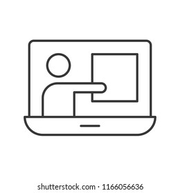 people present data on laptop screen, webinar concept
