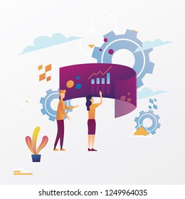 People Presentation Data With Transparent Screen Technology