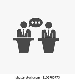 People presenting on podiums vector icon talking debating icon
