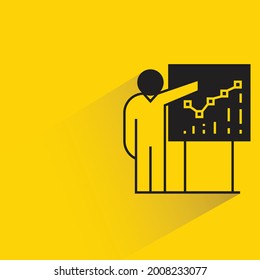 people presenting stock chart icon on yellow background