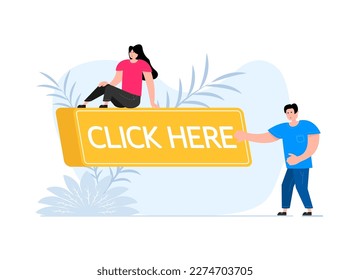 People press button with text click here. Click button for app and web design.