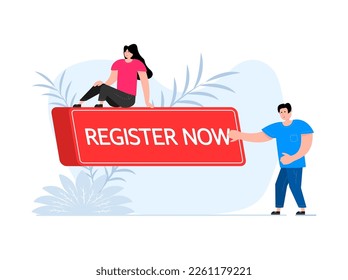 People press button with text Register Now. Click button for app and web design.