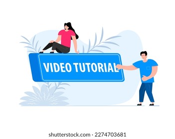 People press button with text video tutorial. Click button for app and web design.