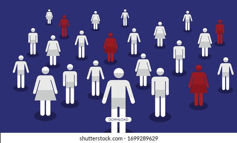 People Prevention Coronavirus at Public. We do not know who infection Covid19. Be safe and keep social distancing. Dark Blue Background