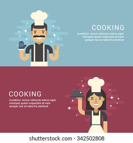 People Profession Concept. Cooking. Male and Female Cartoon Characters Chief. Flat Design Concepts for Web Banners and Promotional Materials