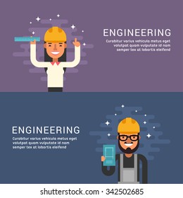 People Profession Concept. Engineering. Male and Female Cartoon Characters. Flat Design Concepts for Web Banners and Promotional Materials