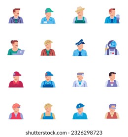 People profession elements collection, Jobs and Occupations flat icons set, Colorful symbols pack contains - farmer, doctor, teacher, musician, businessman. Vector illustration. Flat style design