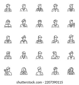 People profession line icons set. Job linear style symbols collection, outline signs pack. Professional occupations vector graphics. Set includes icons as engineer, construction worker, doctor, farmer