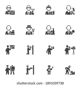 People profession and occupation vector icons set, modern solid symbol collection, filled style pictogram pack. Signs, logo illustration. Set includes icons as foreman worker, programmer, delivery man