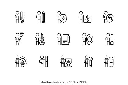 People and Professions, Activities, Occupation Vector Icon Set in Outline Style