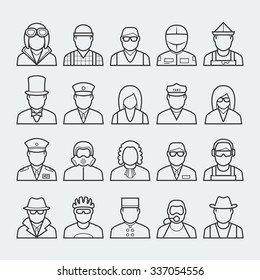 People professions and occupations icon set in thin line style #3