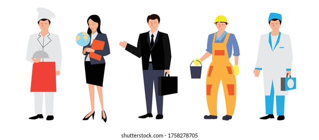 People. Professions. Vector set of people in professional overalls.
