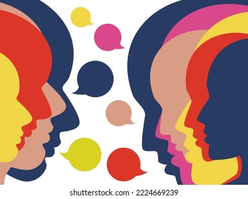 People profile heads in dialogue.  Vector background.