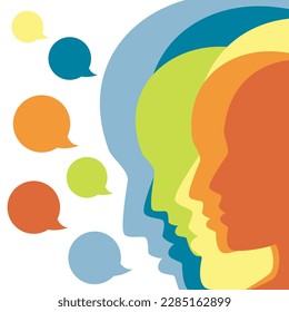 People profile heads in dialogue.  Vector background.