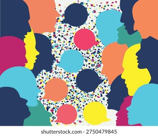 People profile heads in dialogue.  Vector background.