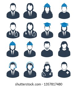 People Profile Icon Set Of Different Profession. Corporate Man, Graduate Student, Customer Service,  Doctor, Nurse, Engineer Etc.