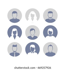 People profile silhouettes icons in circle frames. Vector illustration