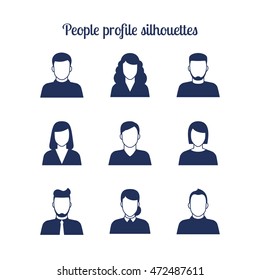 People profile silhouettes icons set. Vector illustration