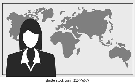 People profile silhouettes with map background. vector illustration 