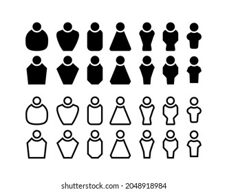 people profiles icon set black and white vector fill and line art