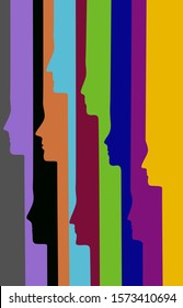 people profiles in many color, crowd concept, vector