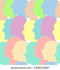 People profiles seamless pattern in soft bright colors for print

