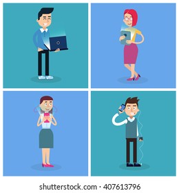 IT People. Programmer with Laptop. Woman with Tablet. Vector illustration
