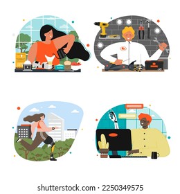 People with prosthesis flat vector scene set