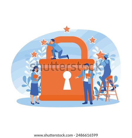 People protect the security of personal data. Data protection on the internet. General Privacy concept. Flat vector illustration.