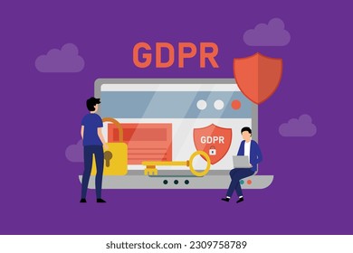 People protecting business data and legal information 2d vector illustration concept for banner, website, illustration, landing page, flyer, etc.