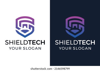 People Protection Technology Logo Design, Abstract logo for business company. Corporate identity design element. Guard, shield concept. Technology protection, security, safety Logo