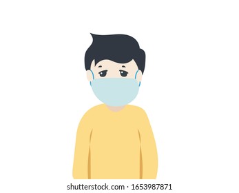 People in protective face dust masks. Bundle of men wearing protection from urban air pollution, smog, vapor, pollutant gas emission. Flat cartoon coloful vector illustration.