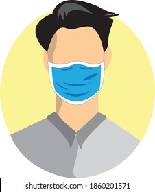 People with protective medical face masks. Men wear protection from viruses, urban air pollution, smog, vapors, pollutant gas emissions. Vector illustration
