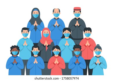 People in protective medical masks. Group of people wearing protection face mask to prevent and protect virus. Man and women wearing protection from virus.