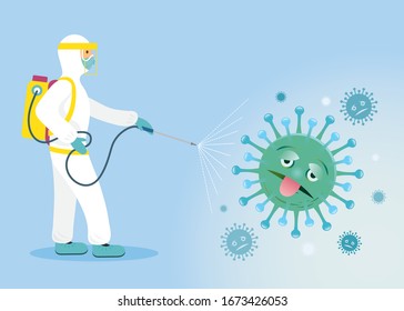 People in Protective Suit or Clothing, Spray to Cleaning and Disinfect Virus, Covid-19, Coronavirus Disease, Preventive Measures