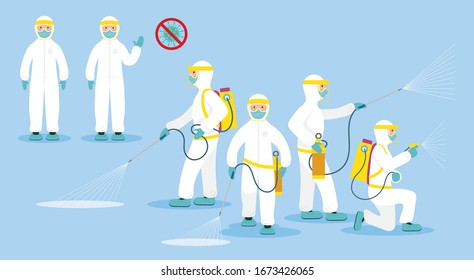 People in Protective Suit or Clothing, Spray to Cleaning and Disinfect Virus, Covid-19, Coronavirus Disease, Preventive Measures