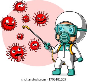 People in protective suit or clothing, spray to cleaning and disinfect corona virus of illustration