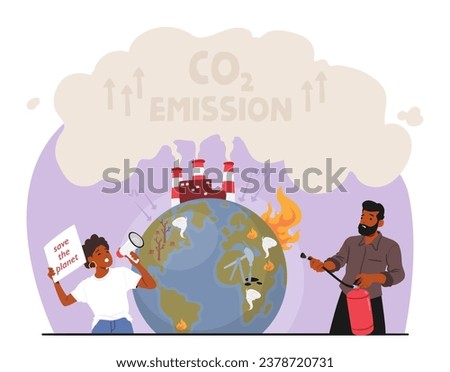 People Protest against Climate Changes. Their Unified Voice Calls For A Sustainable Future, Urging Leaders To Combat Environmental Crises And Reduce Carbon Emissions Now. Cartoon Vector Illustration