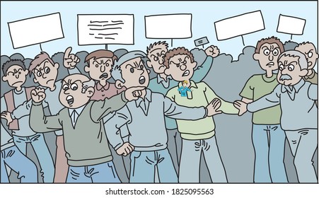 People protest hands with banners. vector illustration