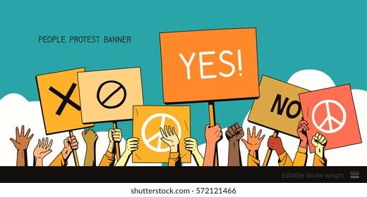 people protest hands with banners. vector illustration