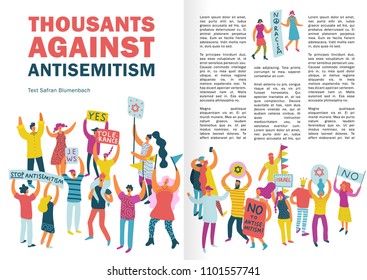 People Protest Infographics Layout With Crowd Protesting Against Antisemitism With Placards And Billboards Flat Vector Illustration 