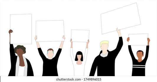 people protest on black lives matter campaign against racism holding white board