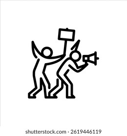 People protest outline icon. stickman black line art illustration.