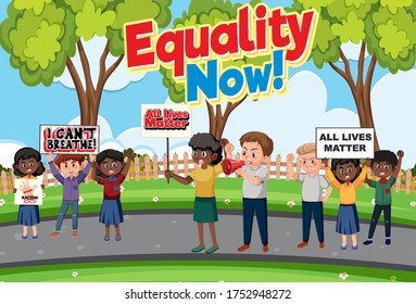 People protest at the park illustration