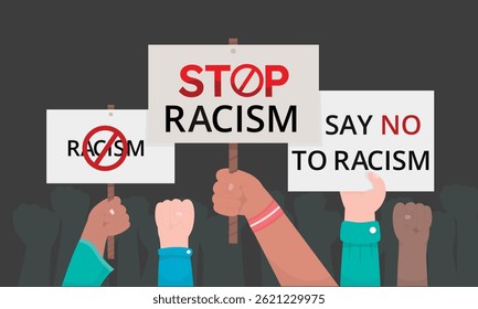 A people protest and showing placard for stop racism.